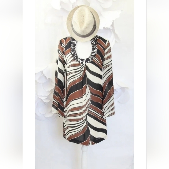 Trina Turk Bonita Silk Print Dress Brown Size 0 MSRP$328 - Picture 1 of 16